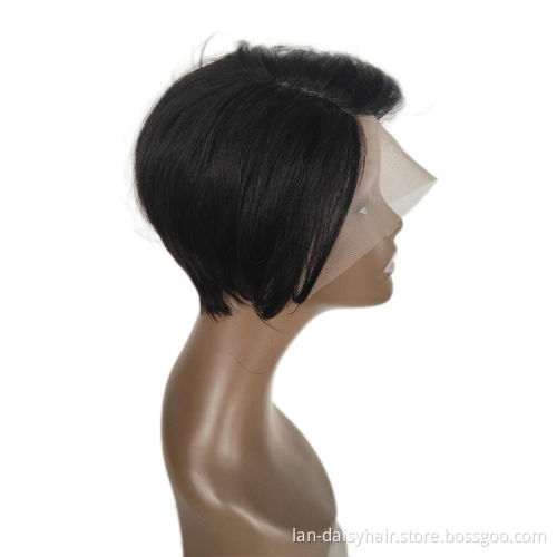 Best Pixie Virgin Brazilian Human Hair Color Short Cut Wig Hot Selling T Part Lace Frontal Wigs